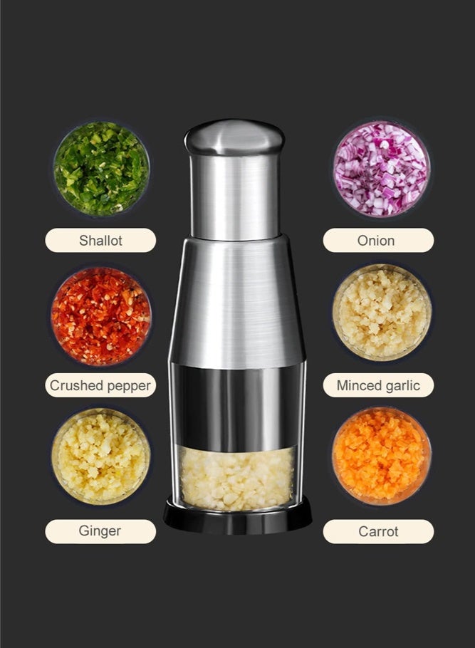 SHABILI Manual Garlic Press Vegetable Chopper, Plastic and Stainless Steel Veggie Chopper Garlic Crusher for home cooks and kitchen prep, Compact Garlic Chopper Vegetable Cutter for Busy Families - Image 4